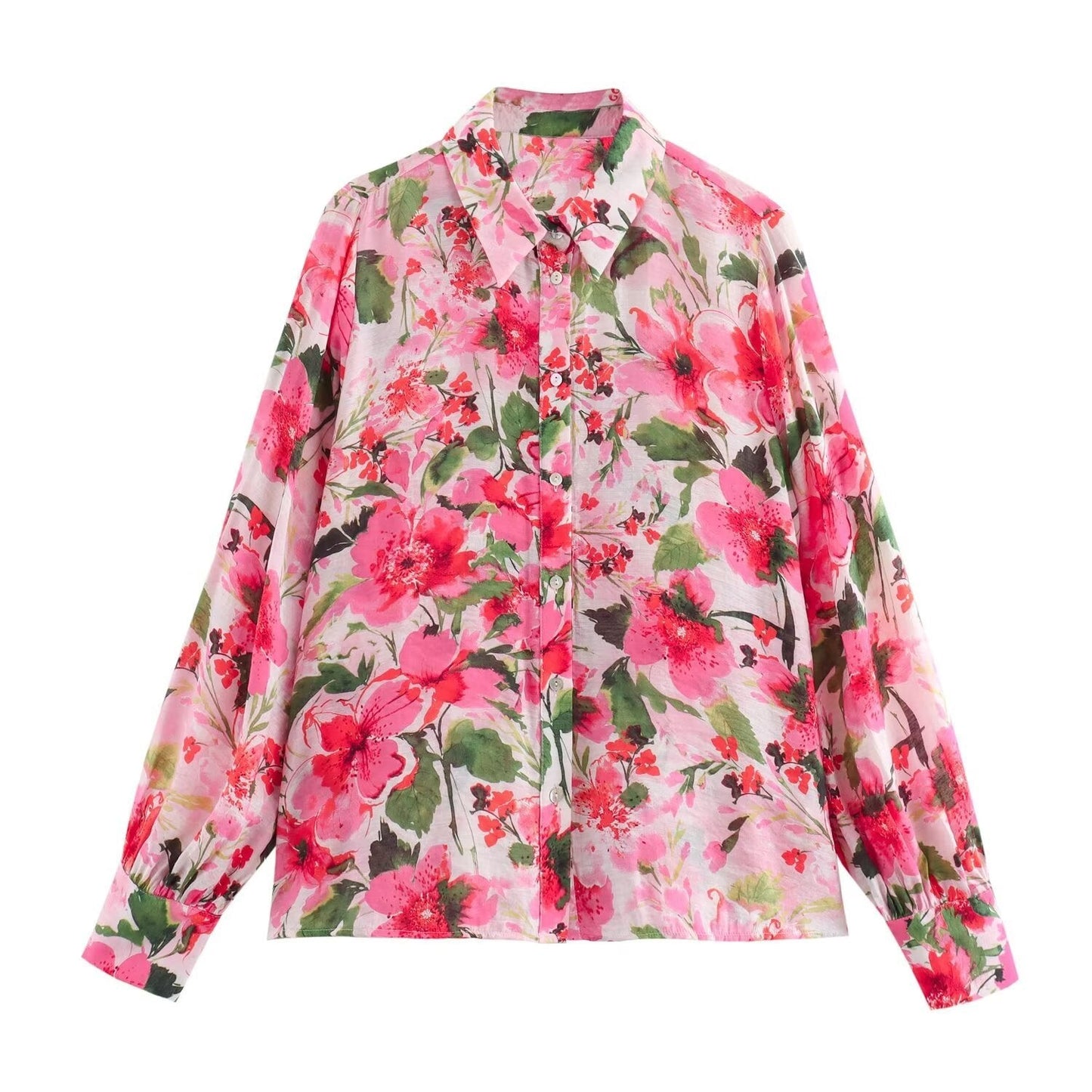 Women's Fashion Flower Print Long Sleeve Loose Casual Shirt - PratSN