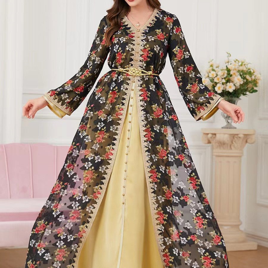 Women's Fashion Long - sleeved V - neck Dresses Two - piece - PratSN