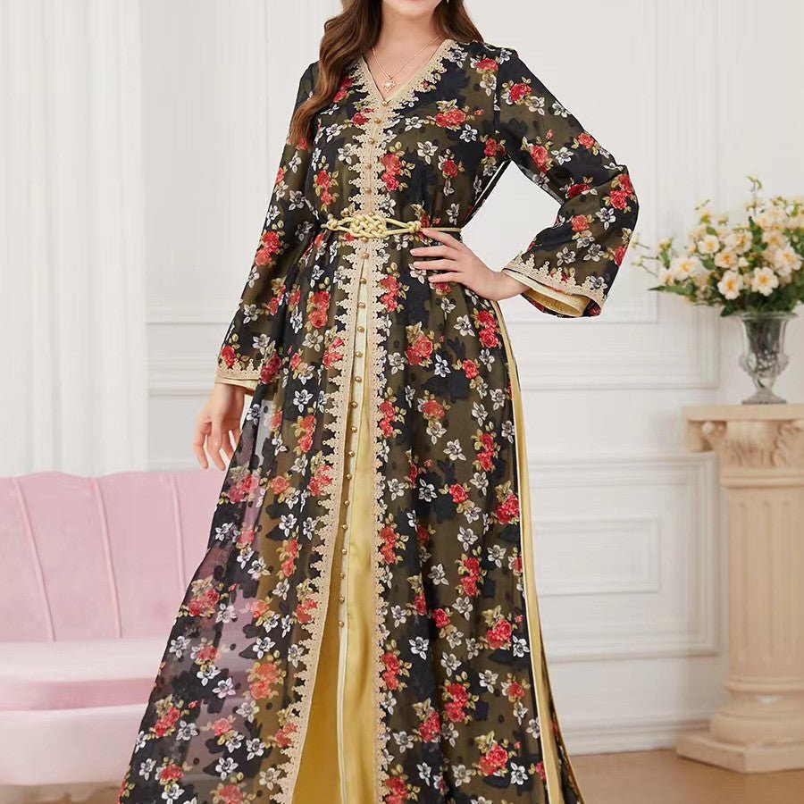 Women's Fashion Long - sleeved V - neck Dresses Two - piece - PratSN
