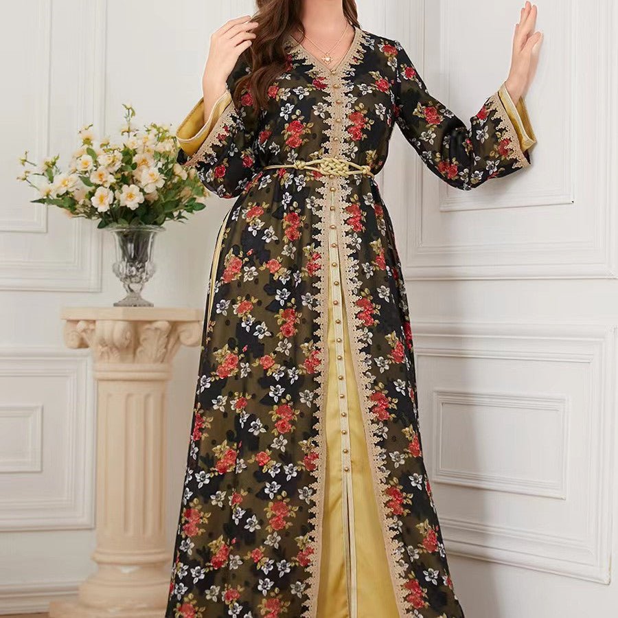 Women's Fashion Long - sleeved V - neck Dresses Two - piece - PratSN
