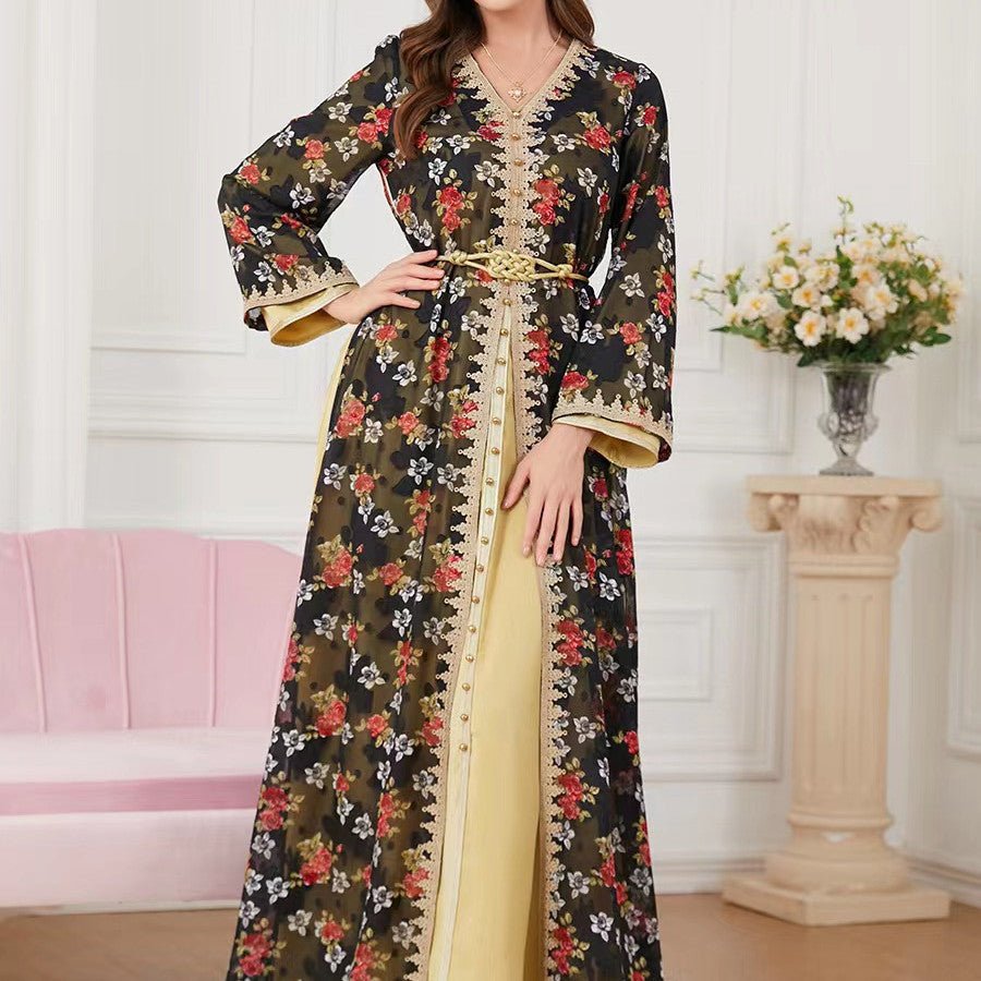 Women's Fashion Long - sleeved V - neck Dresses Two - piece - PratSN