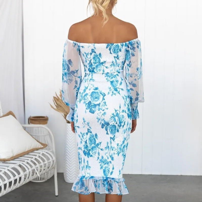 Women's Fashion Printed Tube Top Off - neck Dress - PratSN