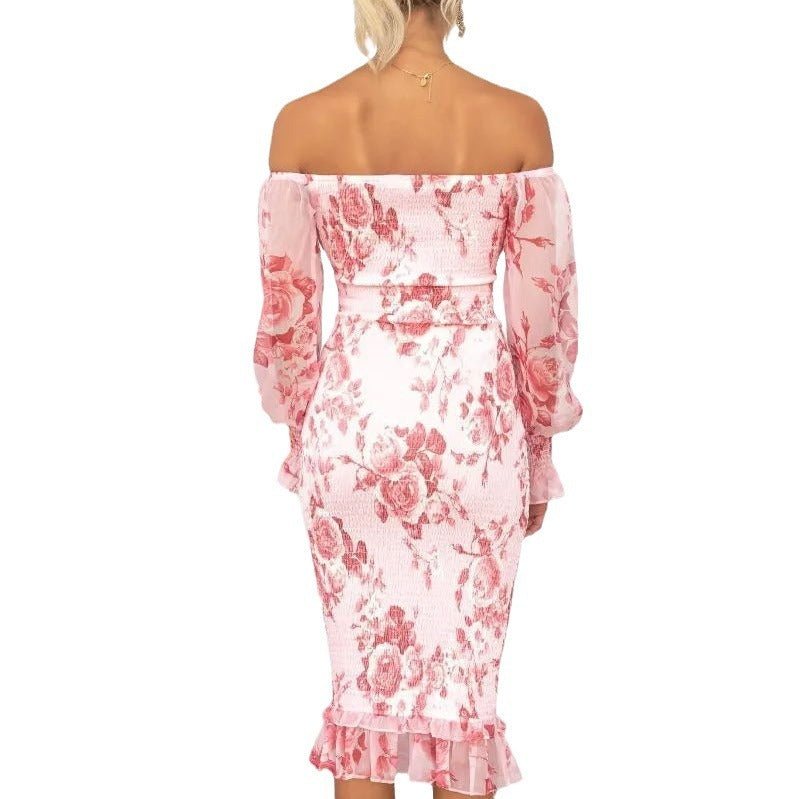 Women's Fashion Printed Tube Top Off - neck Dress - PratSN