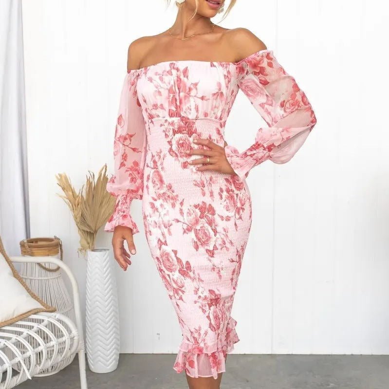 Women's Fashion Printed Tube Top Off - neck Dress - PratSN