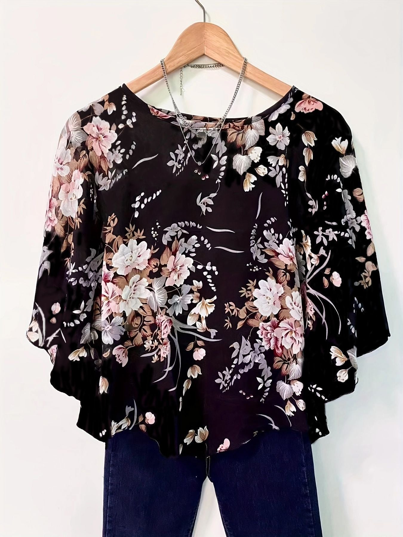 Women's Fashion Round Neck Shirt With Half Sleeve Loose Shirt - PratSN