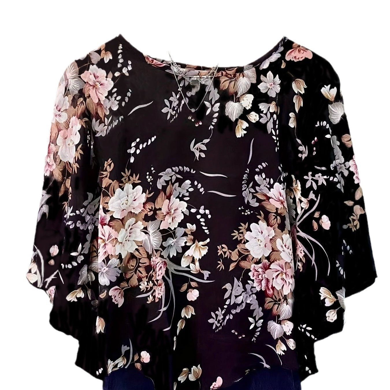 Women's Fashion Round Neck Shirt With Half Sleeve Loose Shirt - PratSN