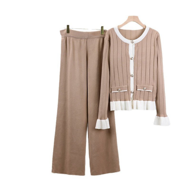 Women's Fashion Sweater Wide - leg Pants Flared Long - sleeved Knitted Cardigan Suit Women's Fashion Sweater Wide - leg Pants - PratSN