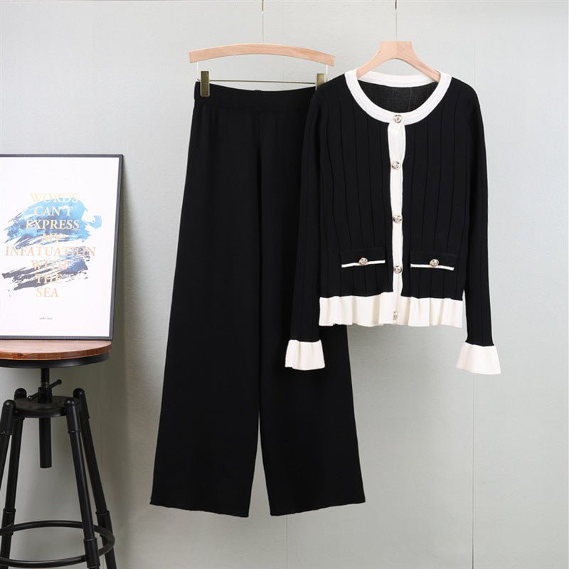 Women's Fashion Sweater Wide - leg Pants Flared Long - sleeved Knitted Cardigan Suit Women's Fashion Sweater Wide - leg Pants - PratSN