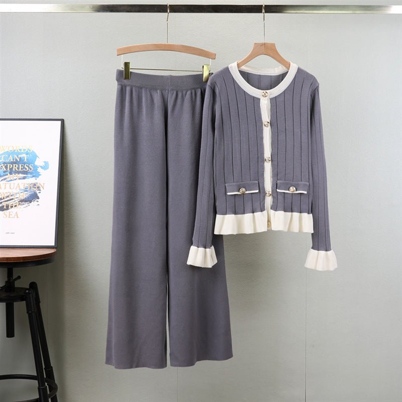 Women's Fashion Sweater Wide - leg Pants Flared Long - sleeved Knitted Cardigan Suit Women's Fashion Sweater Wide - leg Pants - PratSN