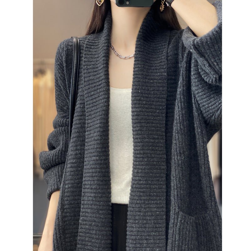Women's Fashion Temperament Lapel Thickening Sweater Coat - PratSN