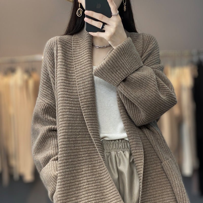 Women's Fashion Temperament Lapel Thickening Sweater Coat - PratSN