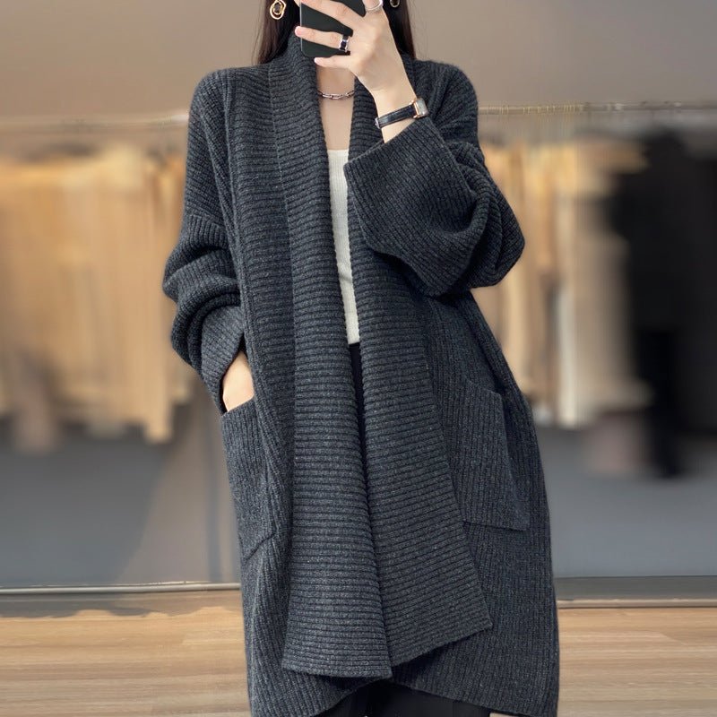 Women's Fashion Temperament Lapel Thickening Sweater Coat - PratSN