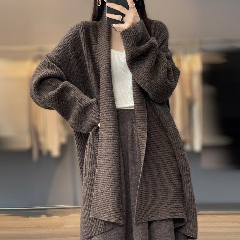 Women's Fashion Temperament Lapel Thickening Sweater Coat - PratSN