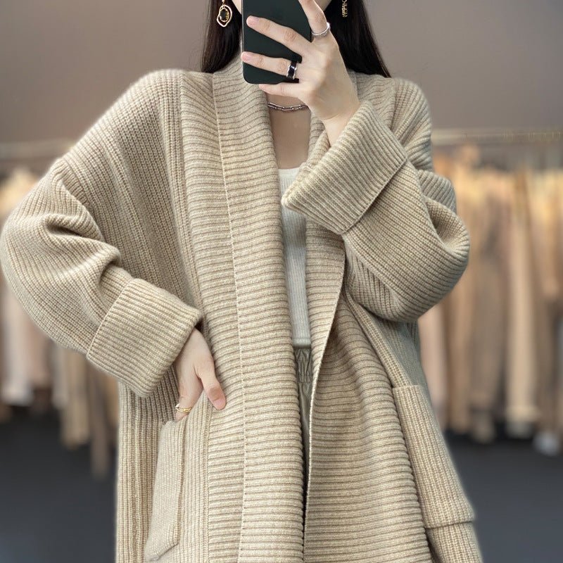 Women's Fashion Temperament Lapel Thickening Sweater Coat - PratSN