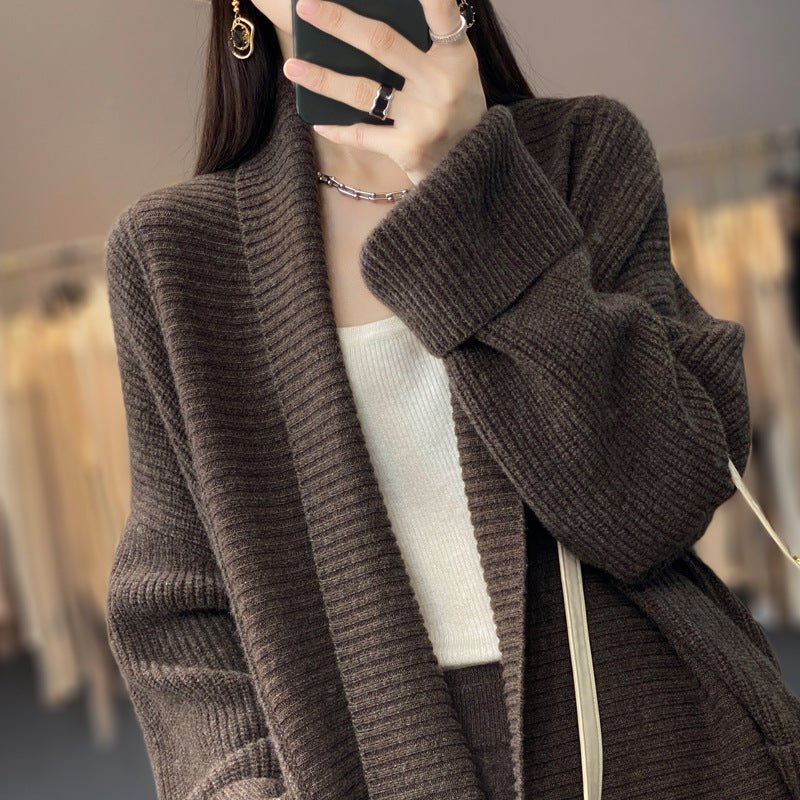 Women's Fashion Temperament Lapel Thickening Sweater Coat - PratSN