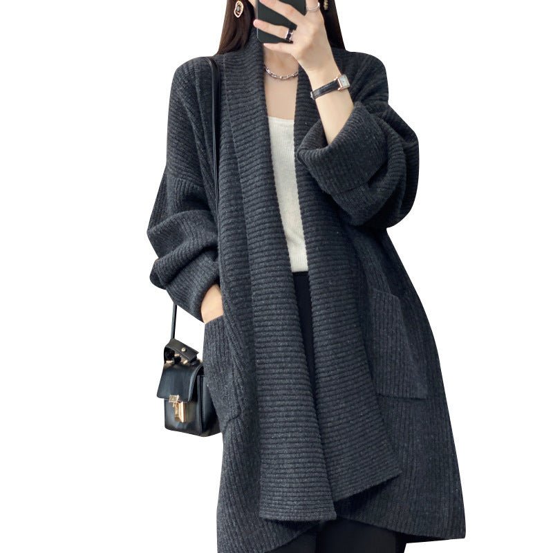 Women's Fashion Temperament Lapel Thickening Sweater Coat - PratSN