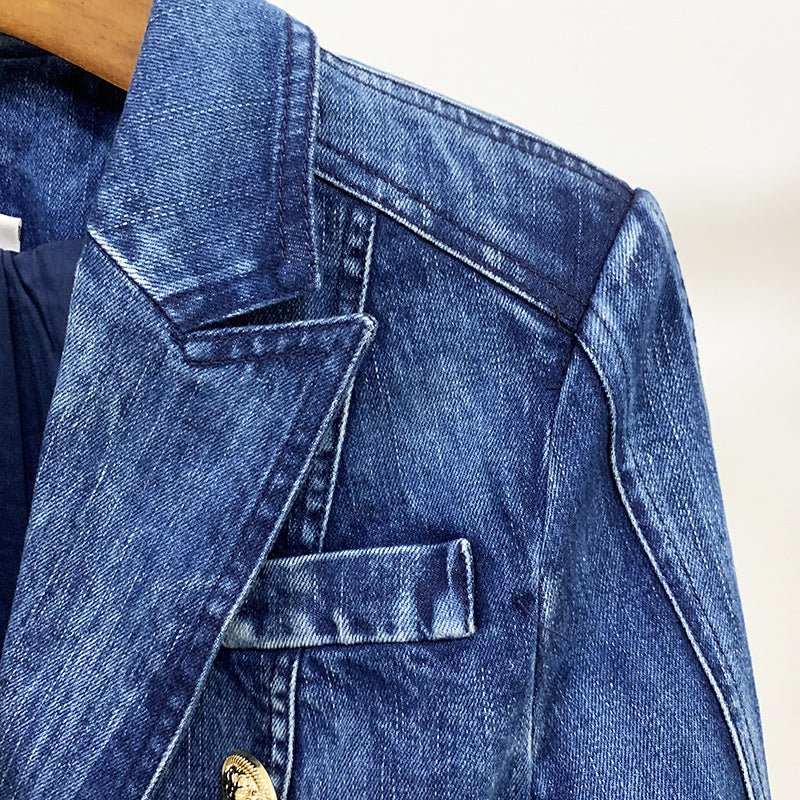 Women's Fashionable Double - breasted Washed Denim Jacket - PratSN