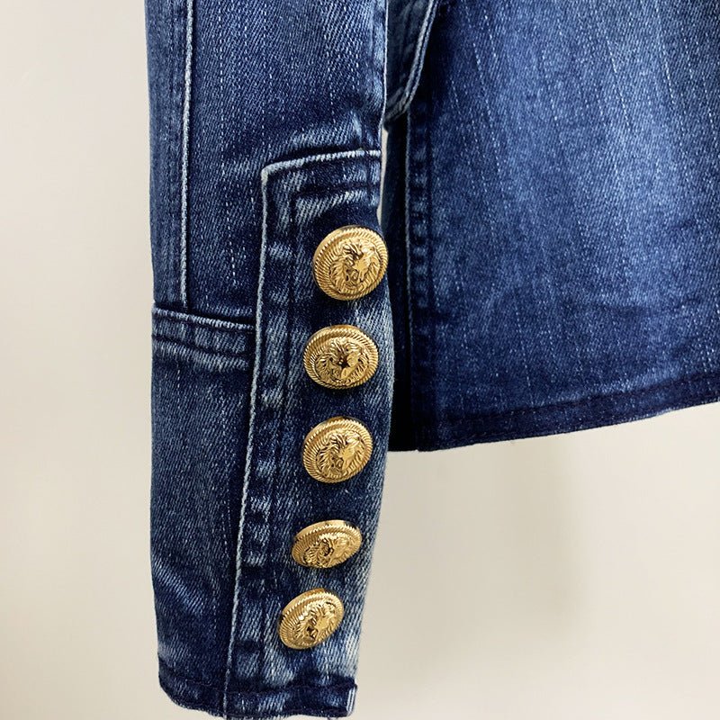 Women's Fashionable Double - breasted Washed Denim Jacket - PratSN