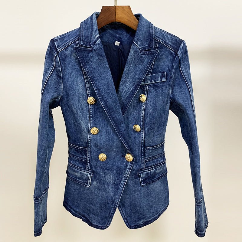 Women's Fashionable Double - breasted Washed Denim Jacket - PratSN