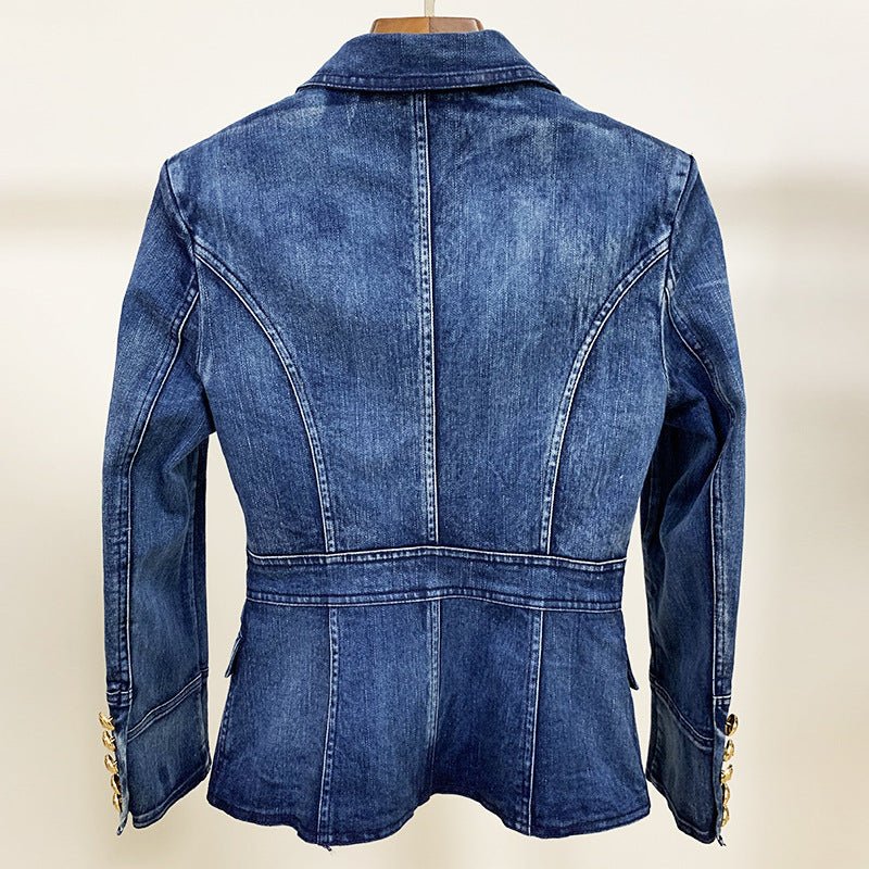Women's Fashionable Double - breasted Washed Denim Jacket - PratSN