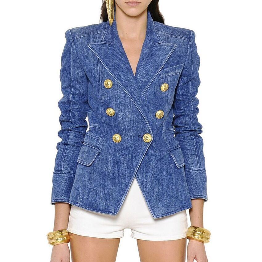 Women's Fashionable Double - breasted Washed Denim Jacket - PratSN