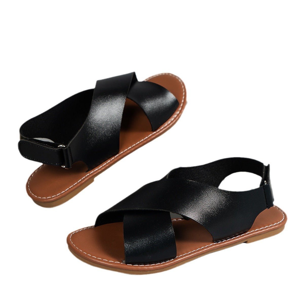 Women's Flat Sandals Retro Style Wide Strap Open Toe - PratSN