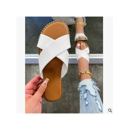 Women's Flat Sandals Retro Style Wide Strap Open Toe - PratSN
