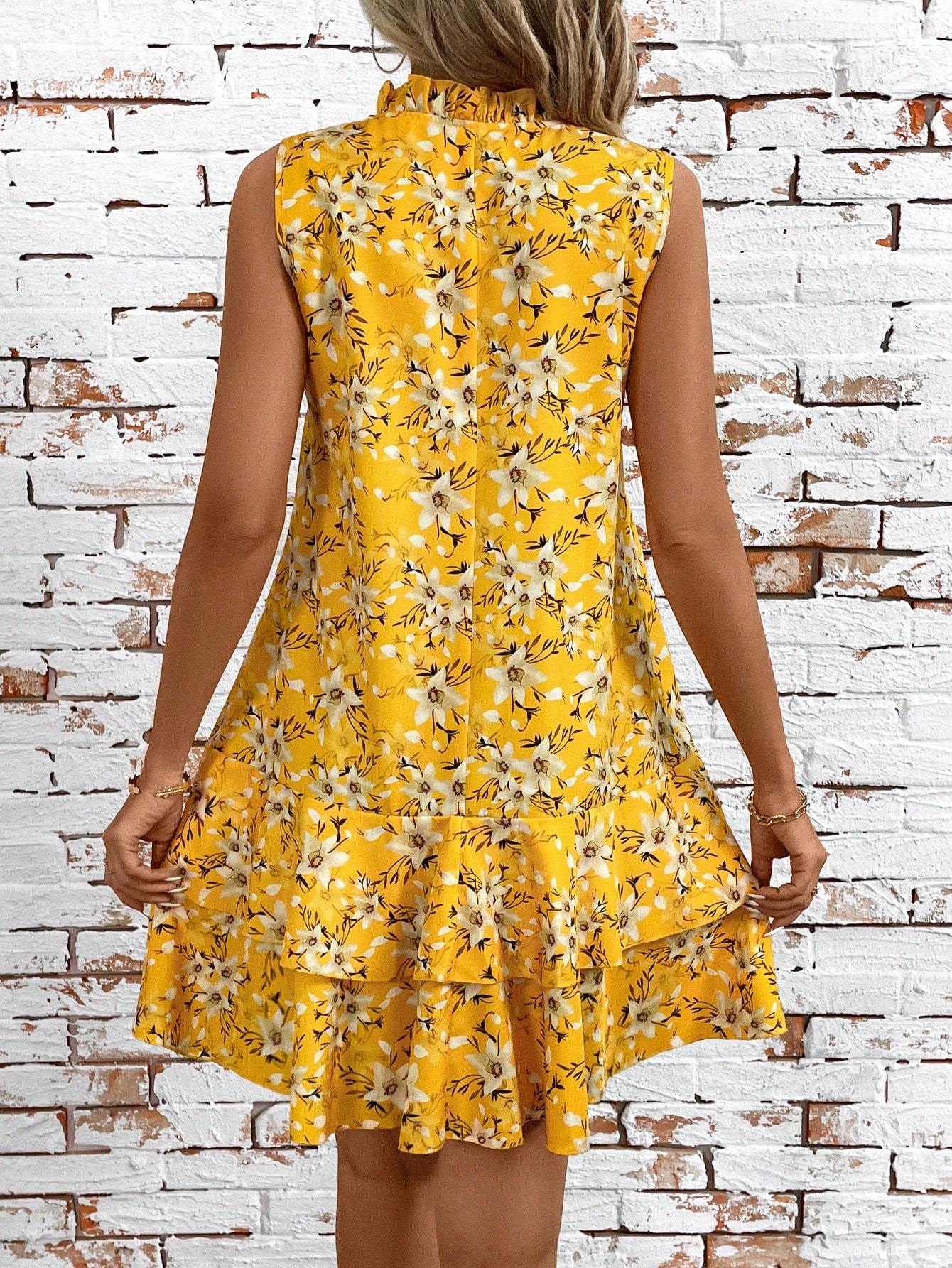 Women's Floral A - Line Sleeveless Vacation Style Dress - PratSN