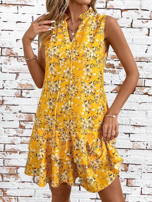 Women's Floral A - Line Sleeveless Vacation Style Dress - PratSN