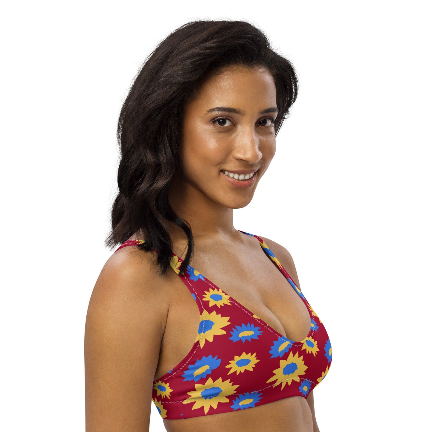 Women's Floral recycled padded bikini top, red, blue and yellow bikini top, beautiful bikini top, Beach dress, Beach dress for summer and spring - PratSN