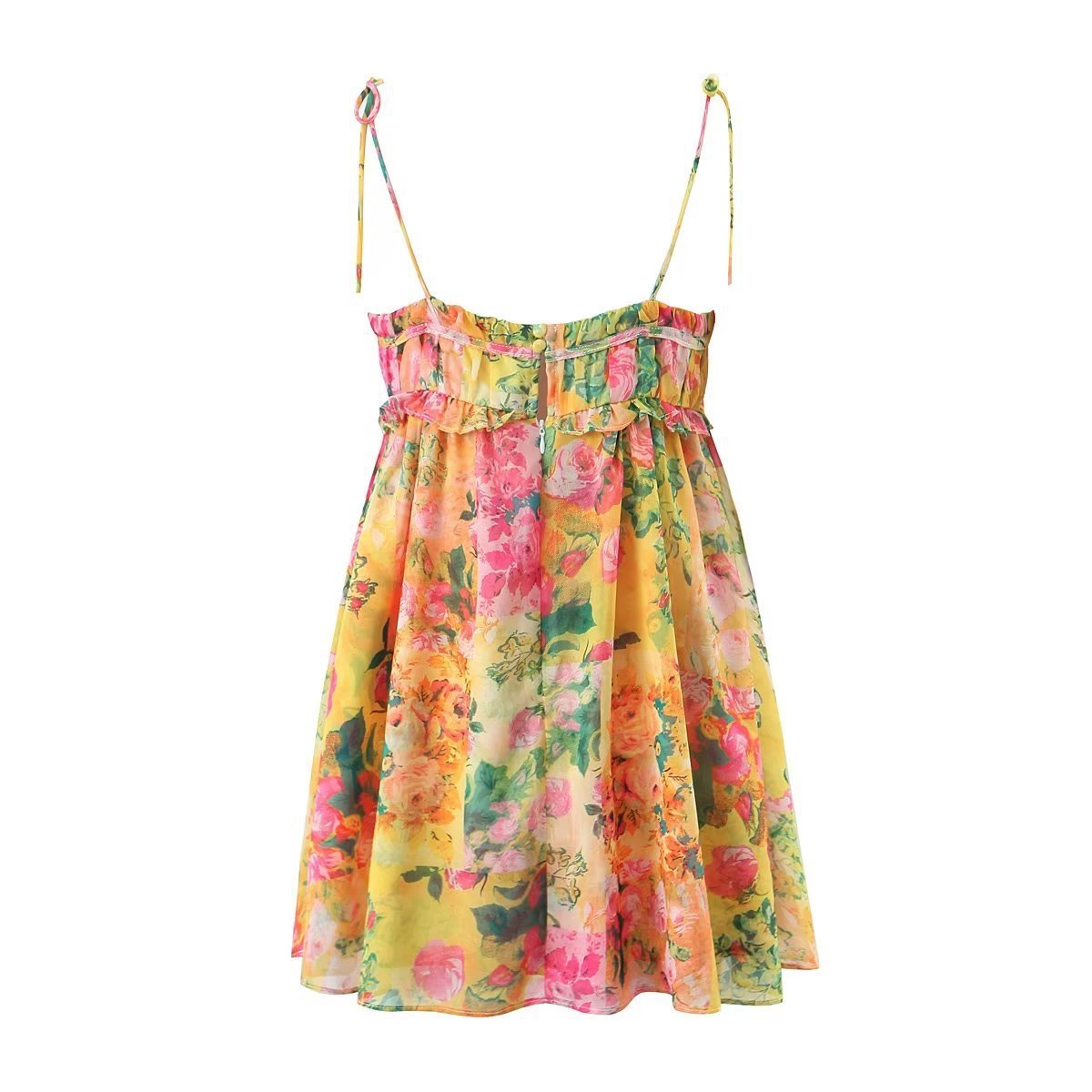 Women's Flowers Print Suspender Dress Summer Fashion Ruffled Holiday Beach Short Dresses - PratSN