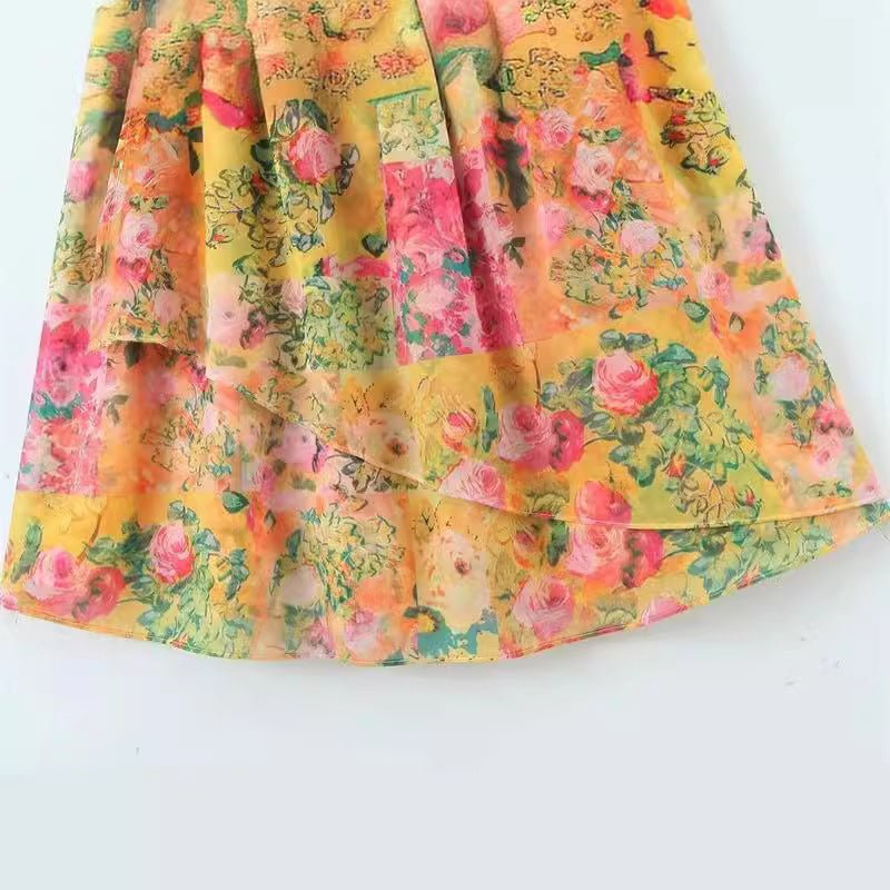 Women's Flowers Print Suspender Dress Summer Fashion Ruffled Holiday Beach Short Dresses - PratSN
