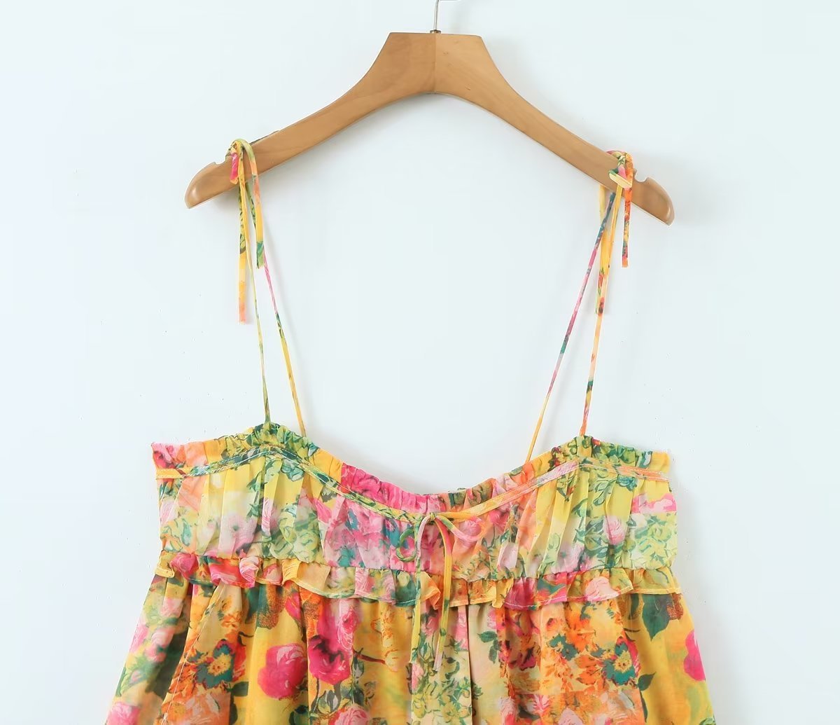 Women's Flowers Print Suspender Dress Summer Fashion Ruffled Holiday Beach Short Dresses - PratSN