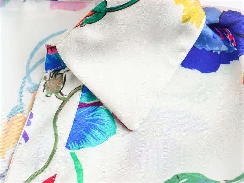 Women's French Fashion Floral Print Satin Shirt - PratSN