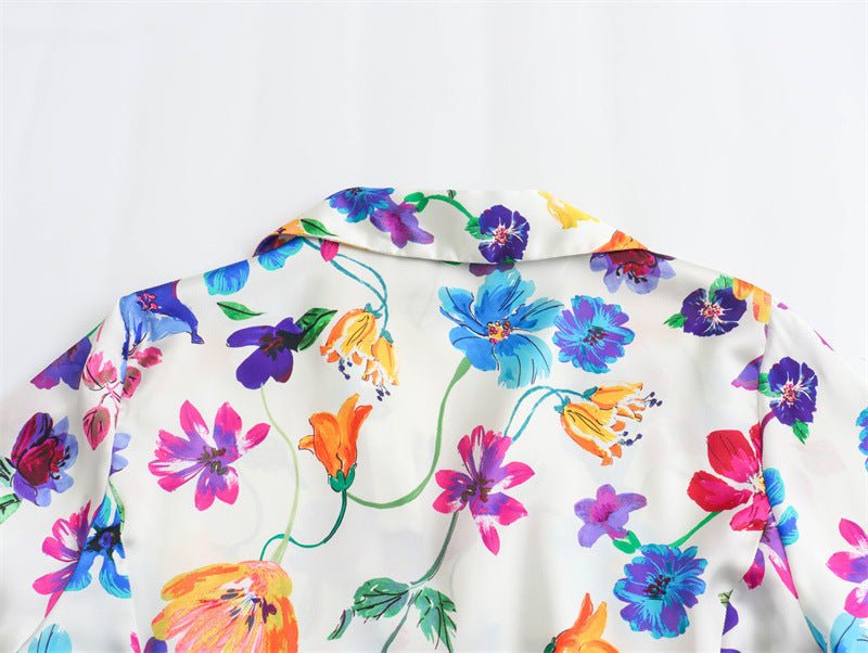 Women's French Fashion Floral Print Satin Shirt - PratSN