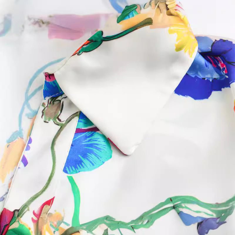 Women's French Fashion Floral Print Satin Shirt - PratSN