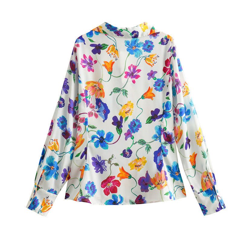 Women's French Fashion Floral Print Satin Shirt - PratSN