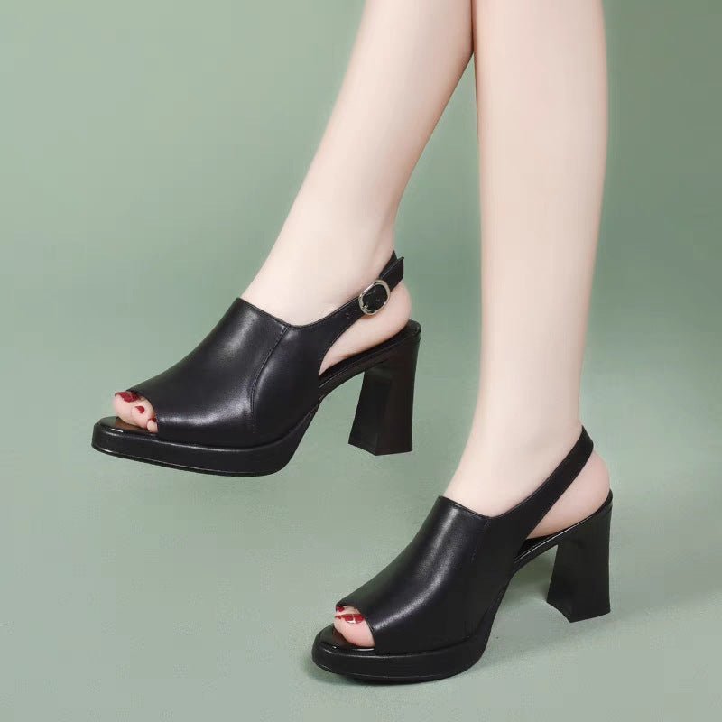 Women's Genuine Leather Soft Bottom Chunky Heel High Heels - PratSN