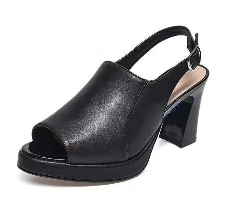 Women's Genuine Leather Soft Bottom Chunky Heel High Heels - PratSN