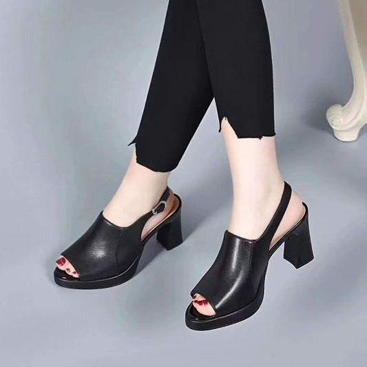 Women's Genuine Leather Soft Bottom Chunky Heel High Heels - PratSN