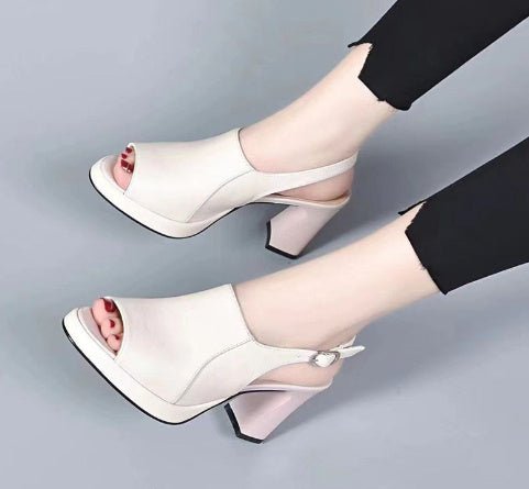 Women's Genuine Leather Soft Bottom Chunky Heel High Heels - PratSN