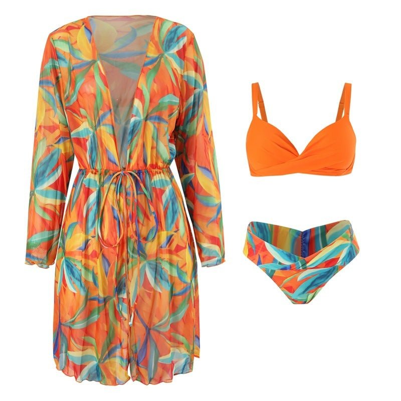 Women's Hard Bag Bikini Three - piece Long Sleeve Blouse - PratSN