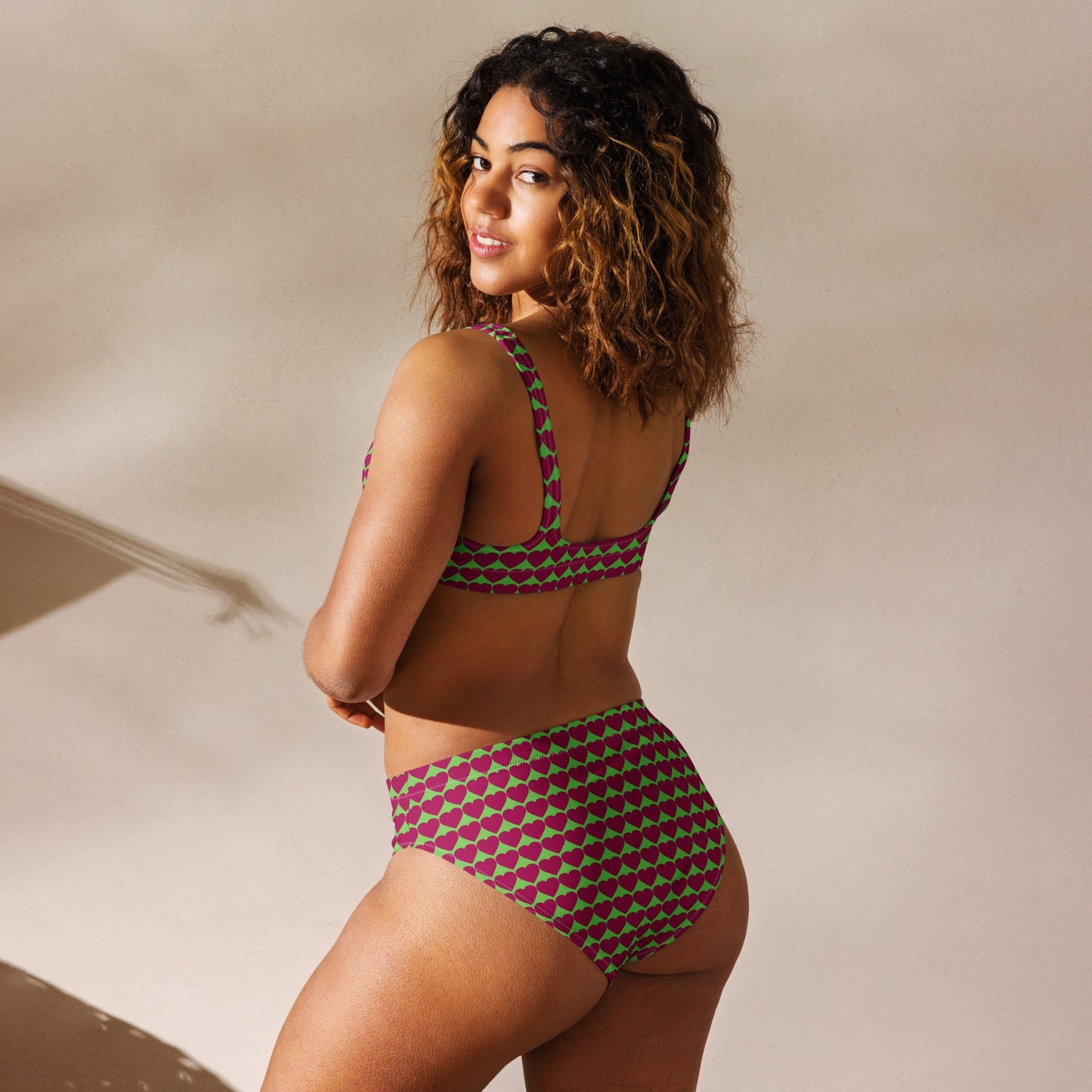 Women's heart print high - waisted bikini - PratSN