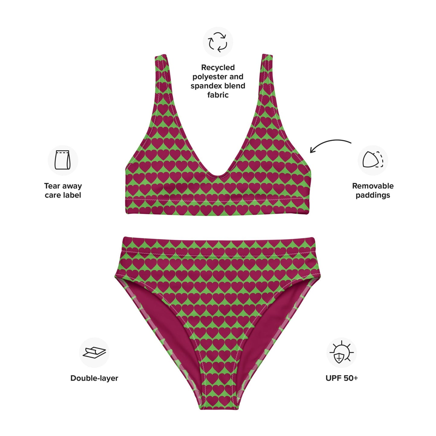 Women's heart print high - waisted bikini - PratSN