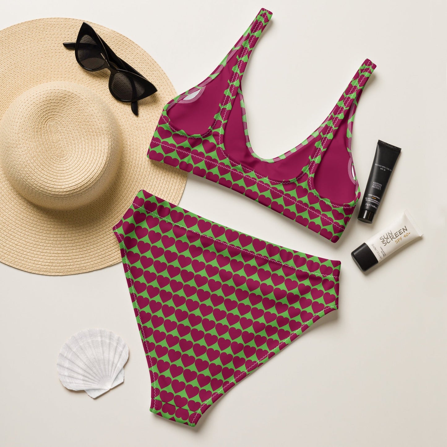 Women's heart print high - waisted bikini - PratSN