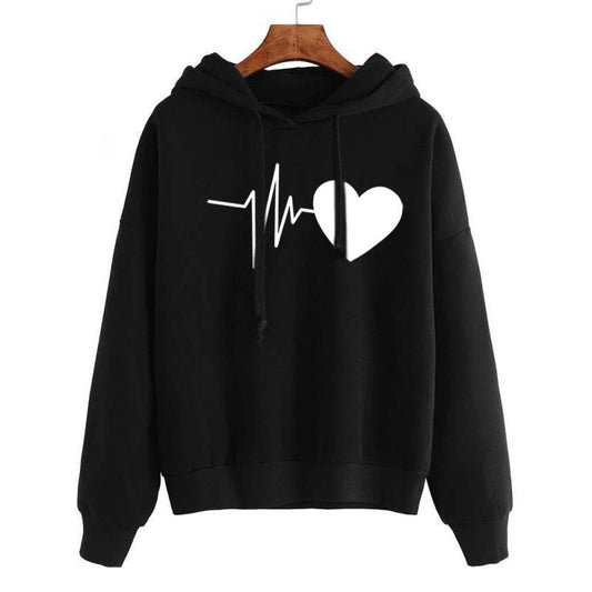 Women's Heart Print Streetwear Hoodies Women's Sweatshirt Spring Autumn Long Sleeve - PratSN