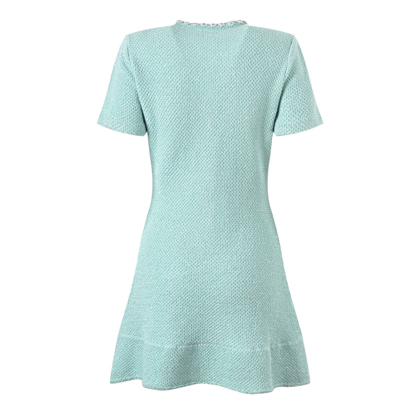 Women's Heavy Handmade Diamond Sequins Single - breasted Ruffles Waist Trimming Knitted Dress - PratSN