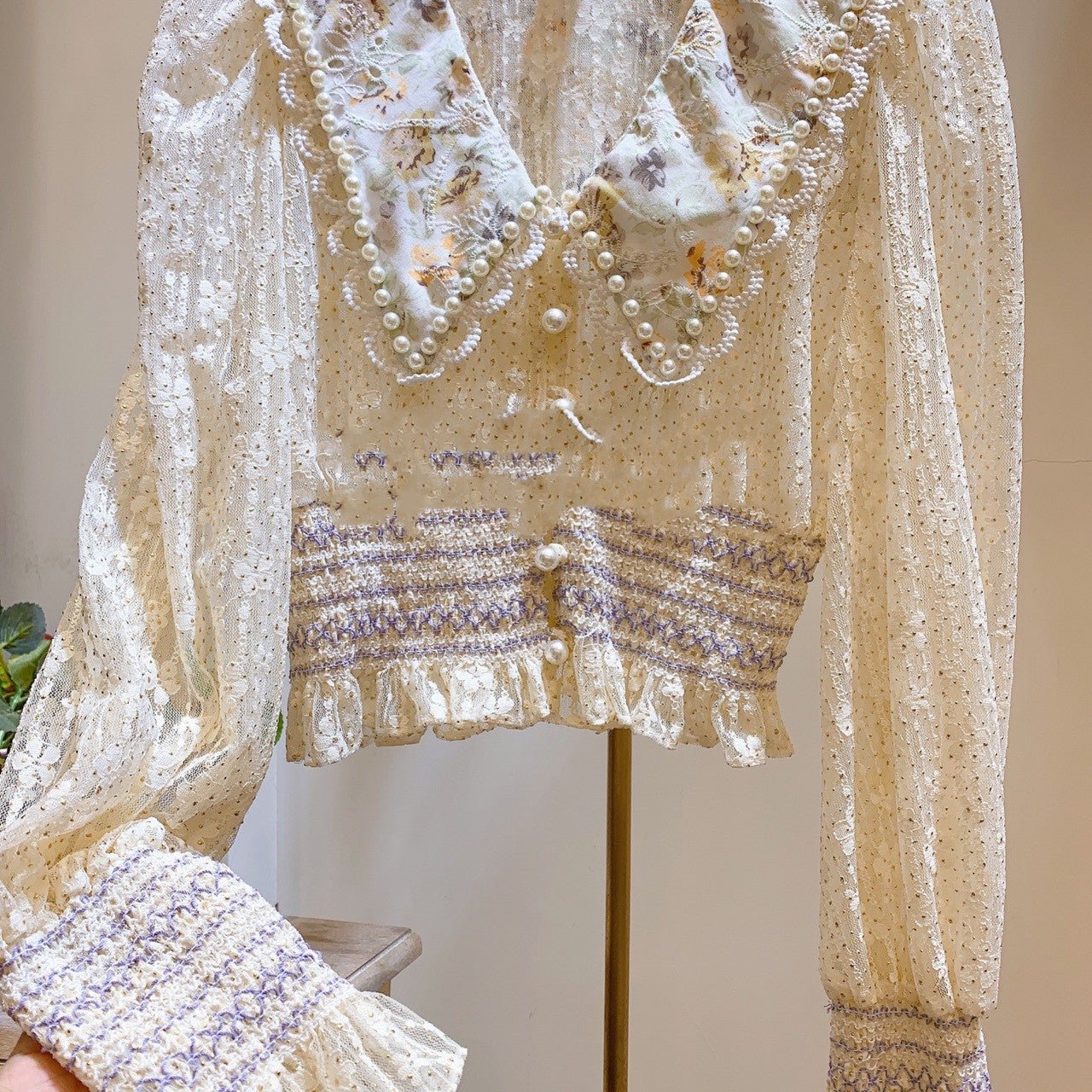 Women's Heavy industry beaded lace shirt - PratSN