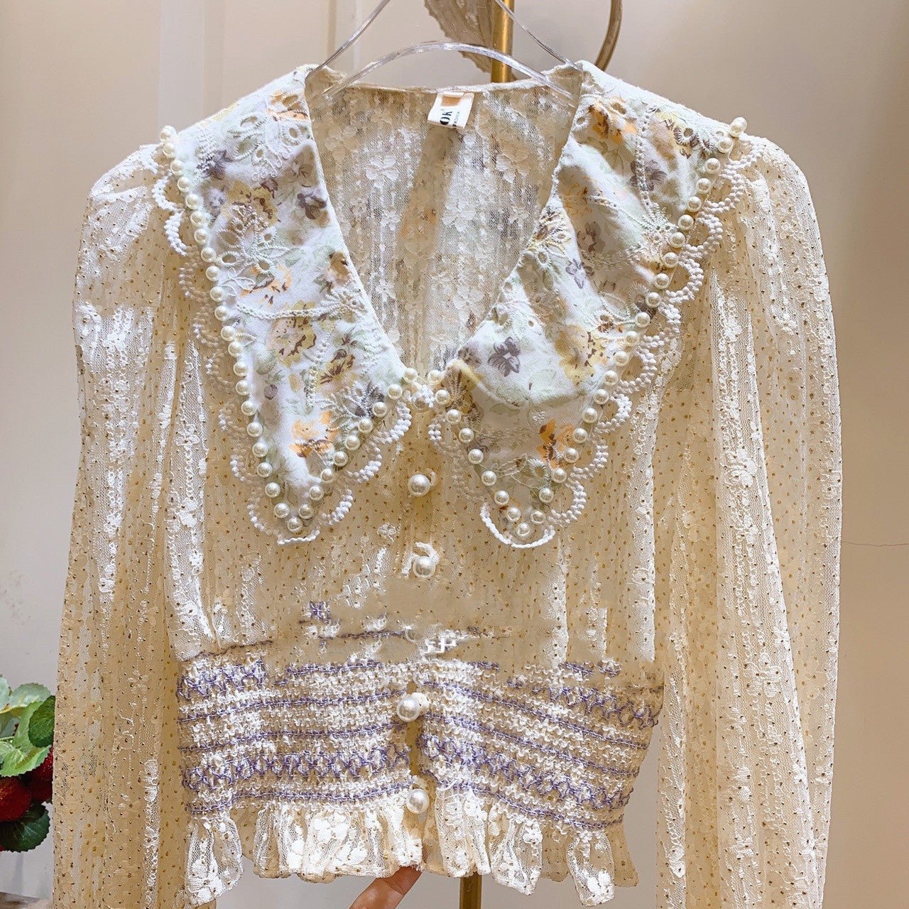 Women's Heavy industry beaded lace shirt - PratSN