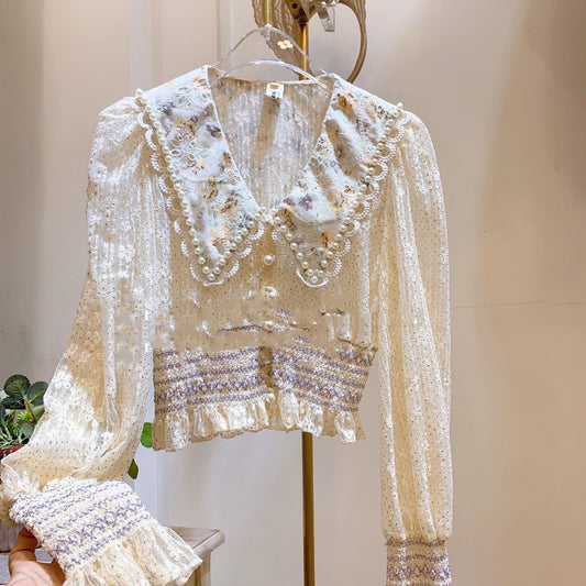 Women's Heavy industry beaded lace shirt - PratSN